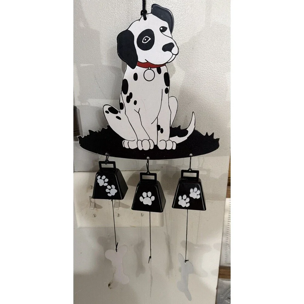 Vintage Dalmatian Dog Wind Chime Metal Yard Garden Decor Black White Spotted